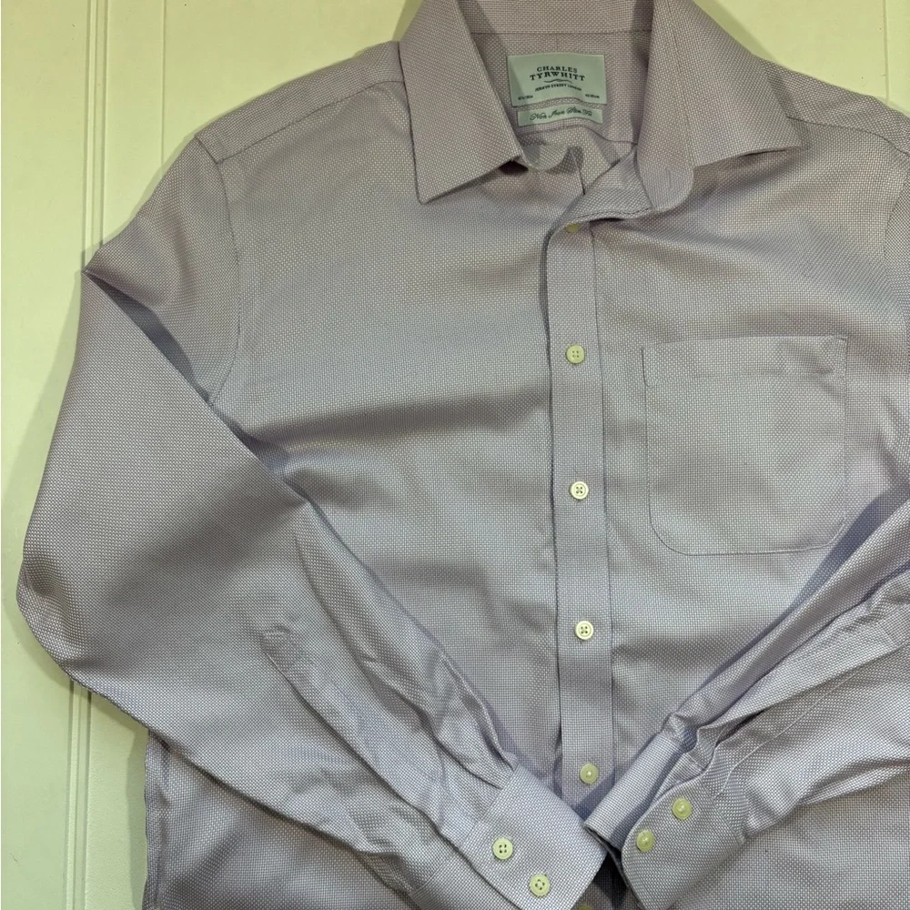 Charles Trywhitt Men’s Burlington Weave Button Down Dress Shirt Purple  16.5/35” - Picture 3 of 6